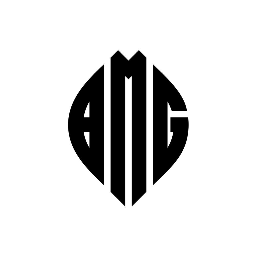 diseño de logotipo de letra de círculo bmg con forma de círculo y elipse. bmg elipse letras con estilo tipográfico. las tres iniciales forman un logo circular. vector de marca de letra de monograma abstracto del emblema del círculo bmg.