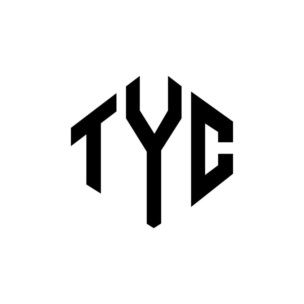 TYC letter logo design with polygon shape. TYC polygon and cube shape logo design. TYC hexagon vector logo template white and black colors. TYC monogram, business and real estate logo.