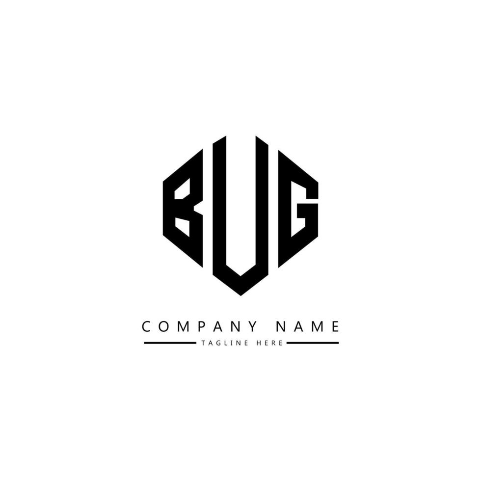 BUG letter logo design with polygon shape. BUG polygon and cube shape logo design. BUG hexagon vector logo template white and black colors. BUG monogram, business and real estate logo.