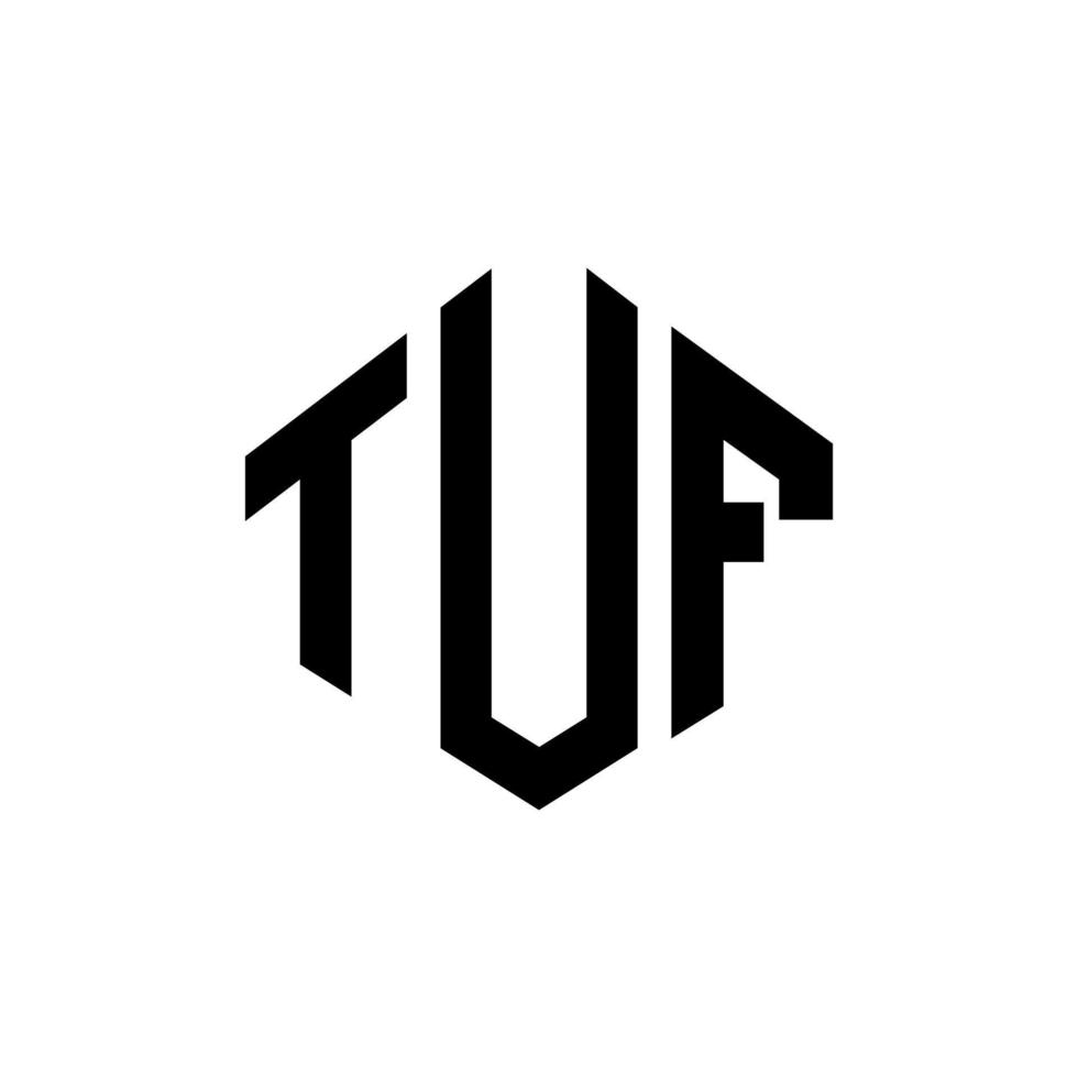 diseño de logotipo de letra tuf con forma de polígono. diseño de logotipo en forma de cubo y polígono tuf. tuf hexágono vector logo plantilla colores blanco y negro. monograma tuf, logotipo comercial e inmobiliario.