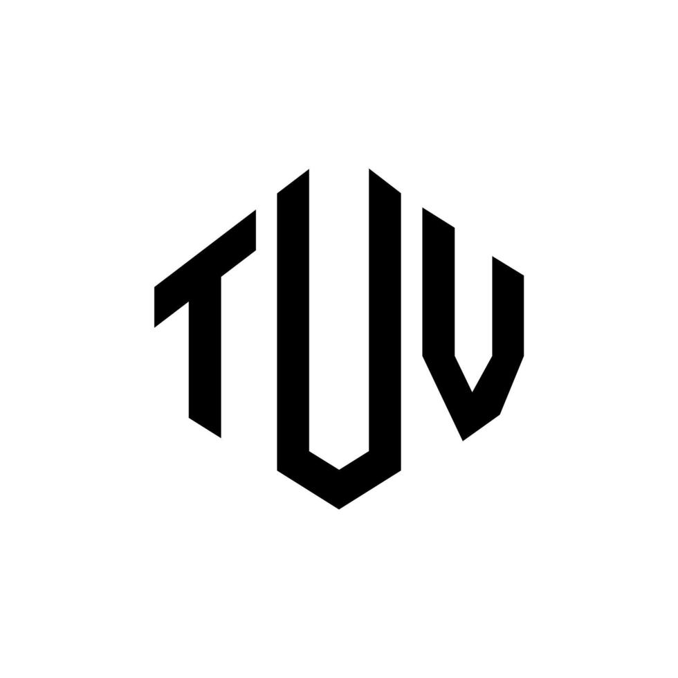 TUV letter logo design with polygon shape. TUV polygon and cube shape logo design. TUV hexagon vector logo template white and black colors. TUV monogram, business and real estate logo.