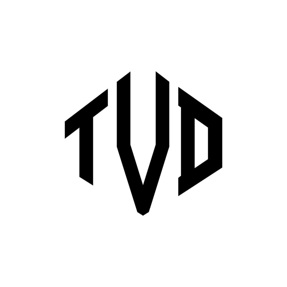 diseño de logotipo de letra tvd con forma de polígono. diseño de logotipo en forma de cubo y polígono tvd. tvd hexágono vector logo plantilla colores blanco y negro. Monograma tvd, logotipo comercial y inmobiliario.