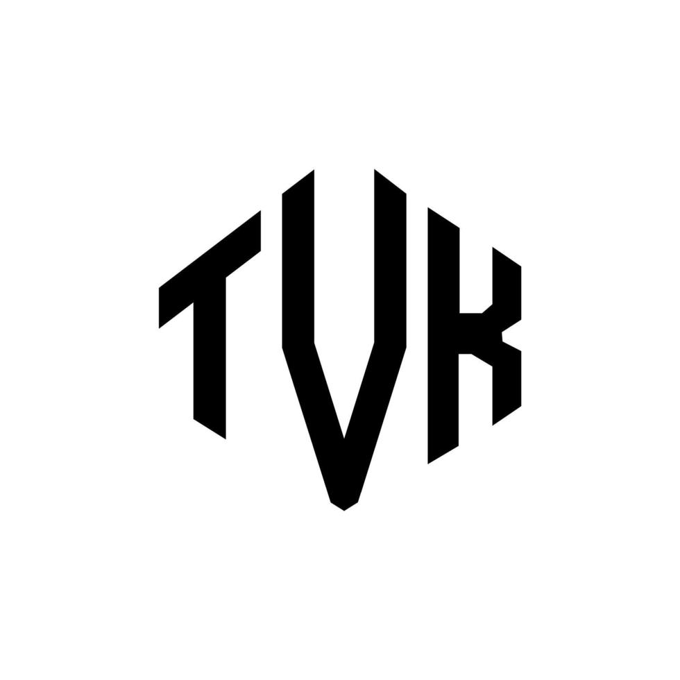 TVK letter logo design with polygon shape. TVK polygon and cube shape logo design. TVK hexagon vector logo template white and black colors. TVK monogram, business and real estate logo.