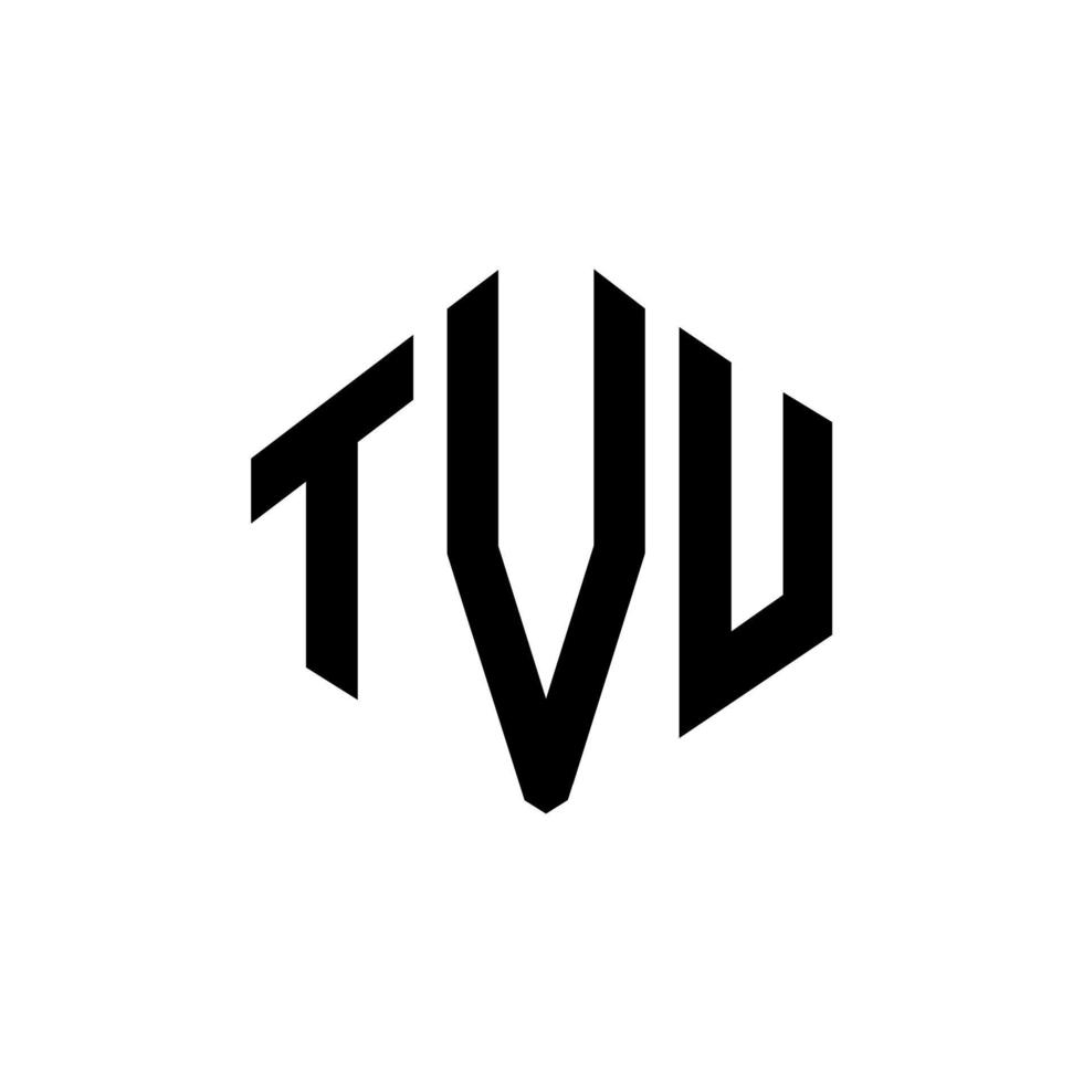 TVU letter logo design with polygon shape. TVU polygon and cube shape logo design. TVU hexagon vector logo template white and black colors. TVU monogram, business and real estate logo.