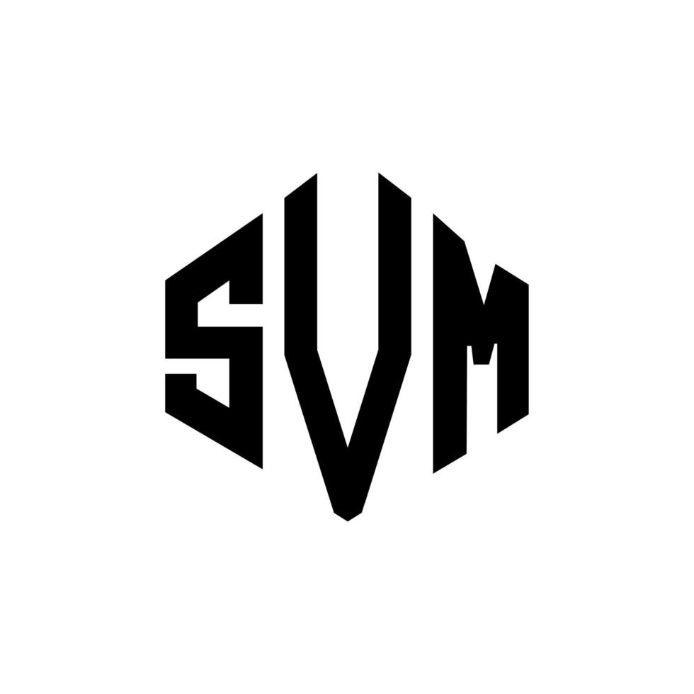 SVM letter logo design with polygon shape. SVM polygon and cube shape logo design. SVM hexagon vector logo template white and black colors. SVM monogram, business and real estate logo.