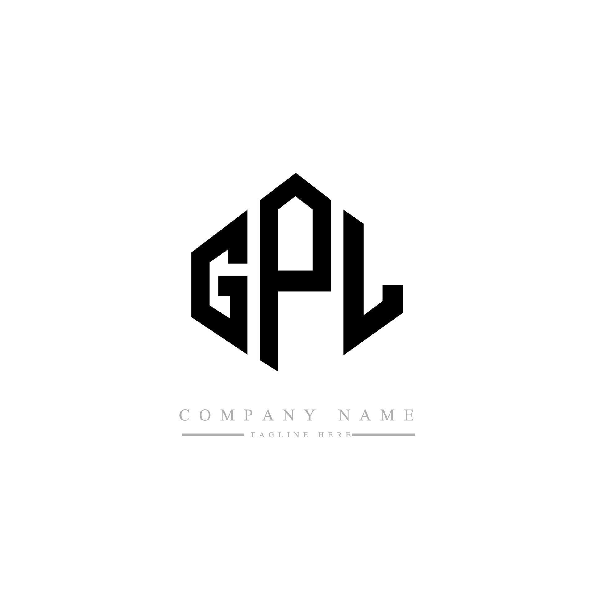 GPL letter logo design with polygon shape. GPL polygon and cube shape