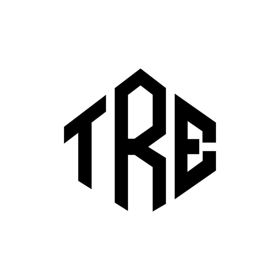 TRE letter logo design with polygon shape. TRE polygon and cube shape logo design. TRE hexagon vector logo template white and black colors. TRE monogram, business and real estate logo.