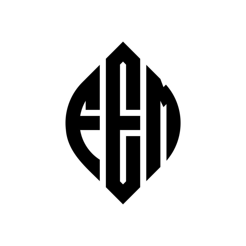 FEM circle letter logo design with circle and ellipse shape. FEM ellipse letters with typographic style. The three initials form a circle logo. FEM Circle Emblem Abstract Monogram Letter Mark Vector. vector