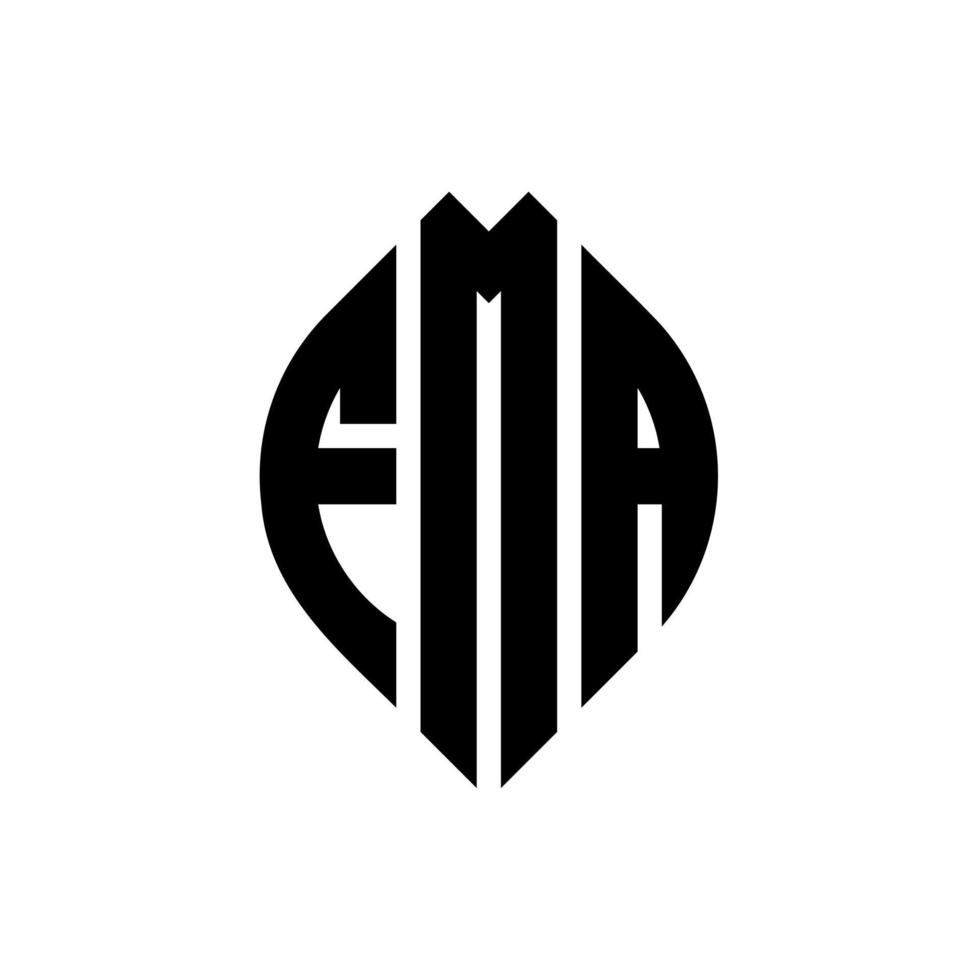 diseño de logotipo de letra de círculo fma con forma de círculo y elipse. fma letras elipses con estilo tipográfico. las tres iniciales forman un logo circular. vector de marca de letra de monograma abstracto del emblema del círculo fma.