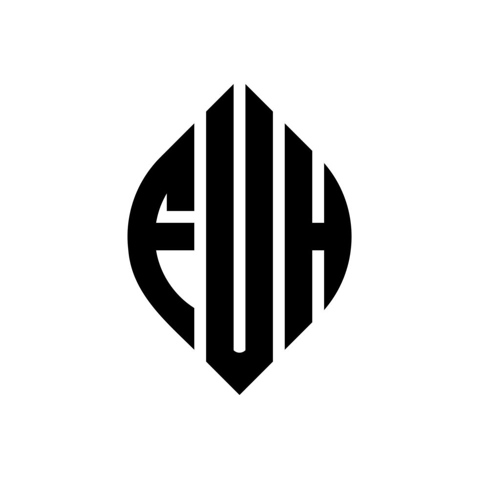 FUH circle letter logo design with circle and ellipse shape. FUH ellipse letters with typographic style. The three initials form a circle logo. FUH Circle Emblem Abstract Monogram Letter Mark Vector. vector