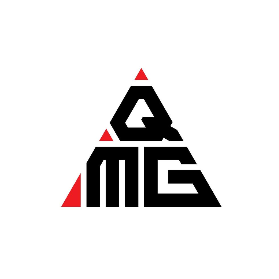 QMG triangle letter logo design with triangle shape. QMG triangle logo design monogram. QMG triangle vector logo template with red color. QMG triangular logo Simple, Elegant, and Luxurious Logo.