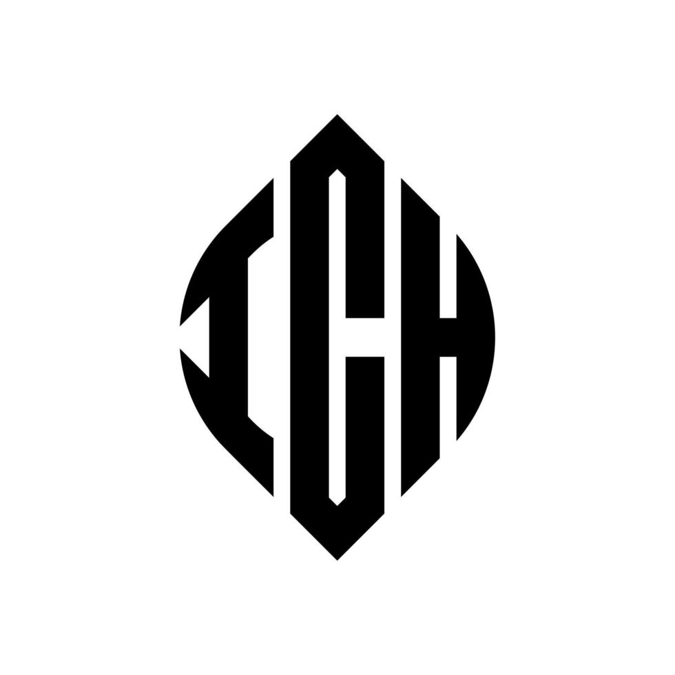 ICH circle letter logo design with circle and ellipse shape. ICH ellipse letters with typographic style. The three initials form a circle logo. ICH Circle Emblem Abstract Monogram Letter Mark Vector. vector