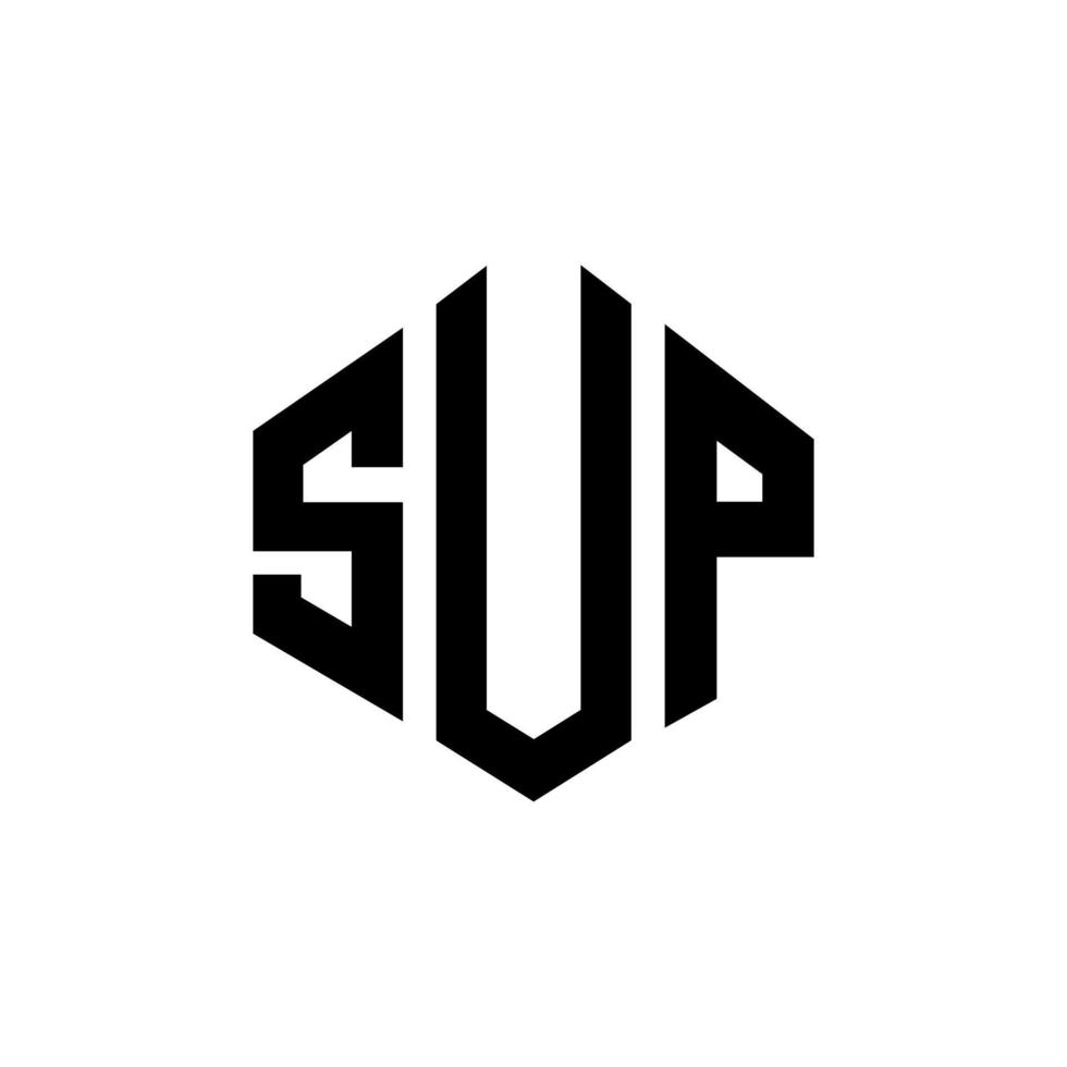 SUP letter logo design with polygon shape. SUP polygon and cube shape logo design. SUP hexagon vector logo template white and black colors. SUP monogram, business and real estate logo.
