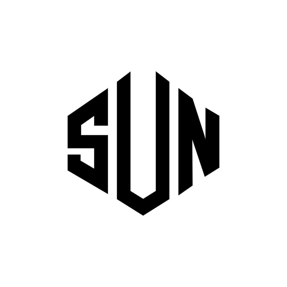 SUN letter logo design with polygon shape. SUN polygon and cube shape logo design. SUN hexagon vector logo template white and black colors. SUN monogram, business and real estate logo.