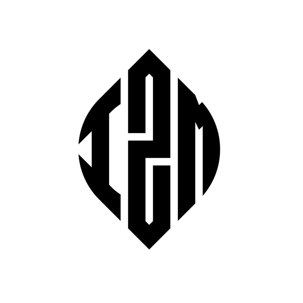diseño de logotipo de letra de círculo izm con forma de círculo y elipse. izm letras elipses con estilo tipográfico. las tres iniciales forman un logo circular. vector de marca de letra de monograma abstracto del emblema del círculo izm.