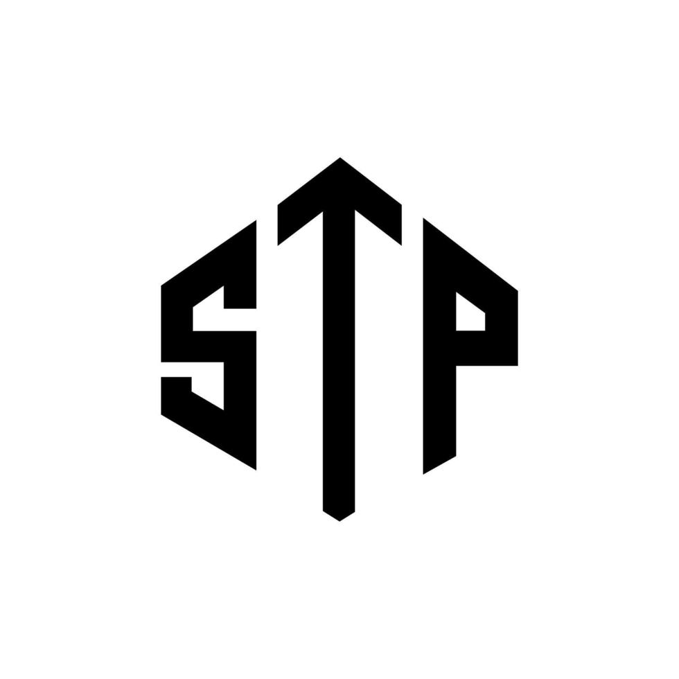 diseño de logotipo de letra stp con forma de polígono. diseño de logotipo de forma de cubo y polígono stp. plantilla de logotipo vectorial hexagonal stp colores blanco y negro. monograma stp, logotipo empresarial y inmobiliario. vector