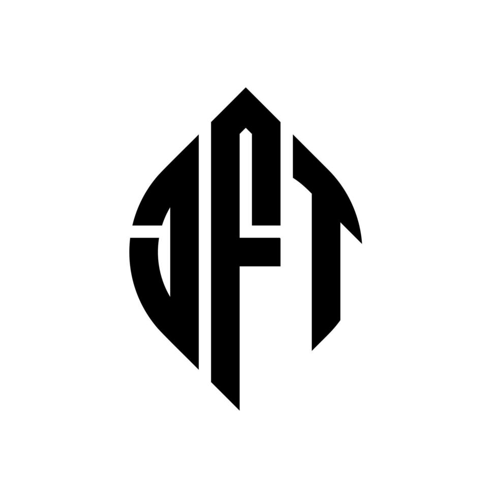 JFT circle letter logo design with circle and ellipse shape. JFT ellipse letters with typographic style. The three initials form a circle logo. JFT Circle Emblem Abstract Monogram Letter Mark Vector. vector