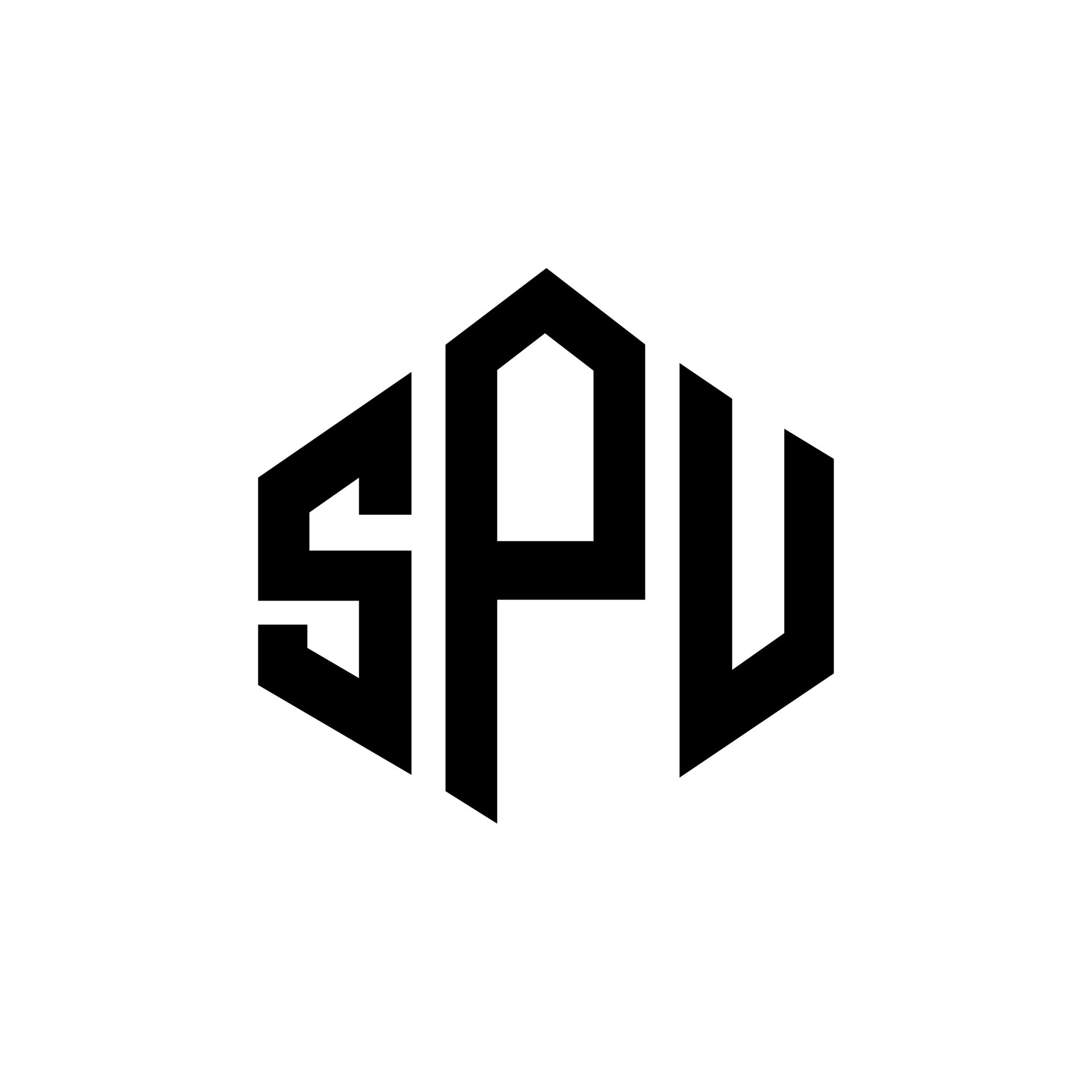 SPU letter logo design with polygon shape. SPU polygon and cube shape