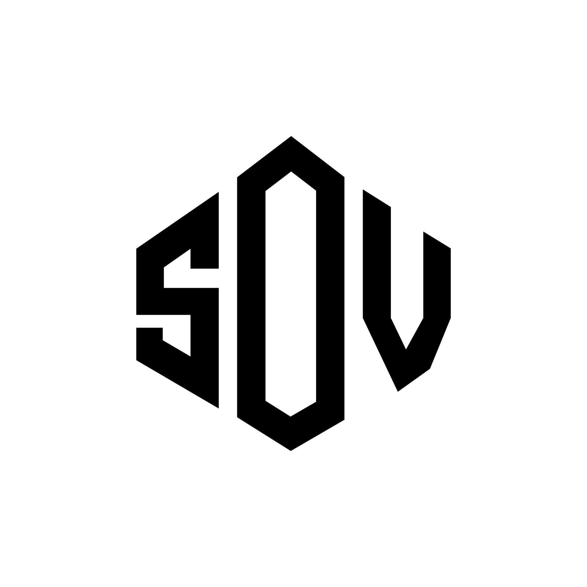 SOV letter logo design with polygon shape SOV polygon and cube shape