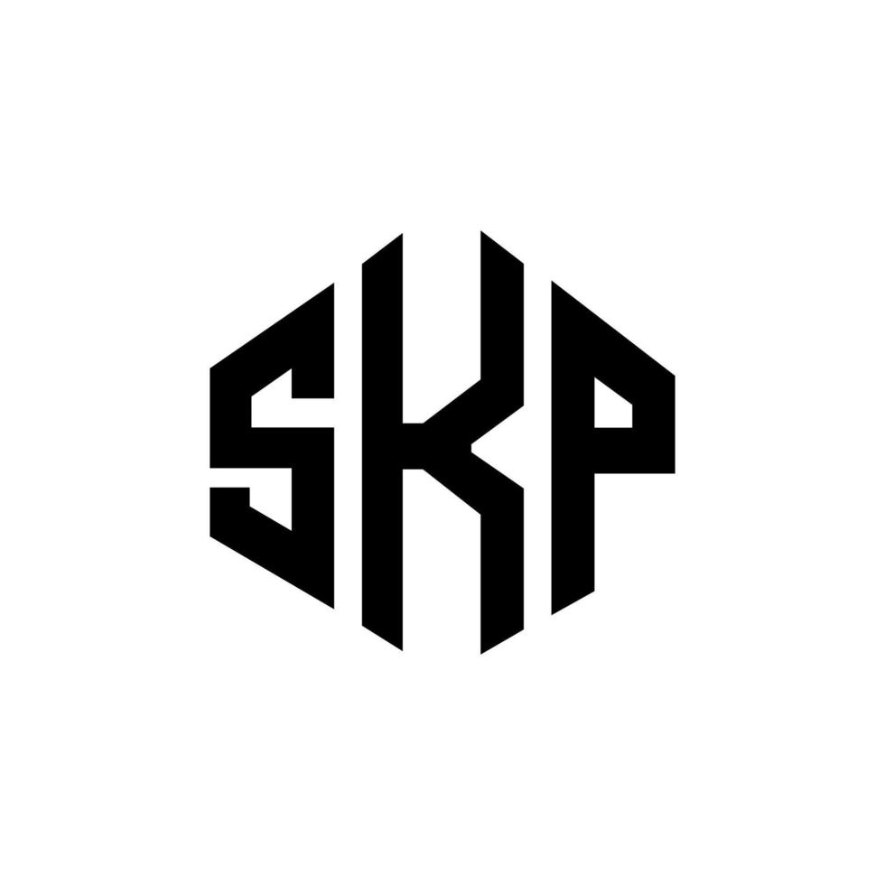 diseño de logotipo de letra skp con forma de polígono. diseño de logotipo de forma de cubo y polígono skp. skp hexágono vector logo plantilla colores blanco y negro. monograma skp, logotipo empresarial y inmobiliario.