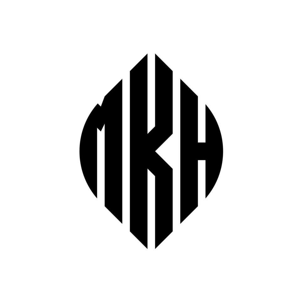 MKH circle letter logo design with circle and ellipse shape. MKH ellipse letters with typographic style. The three initials form a circle logo. MKH Circle Emblem Abstract Monogram Letter Mark Vector. vector