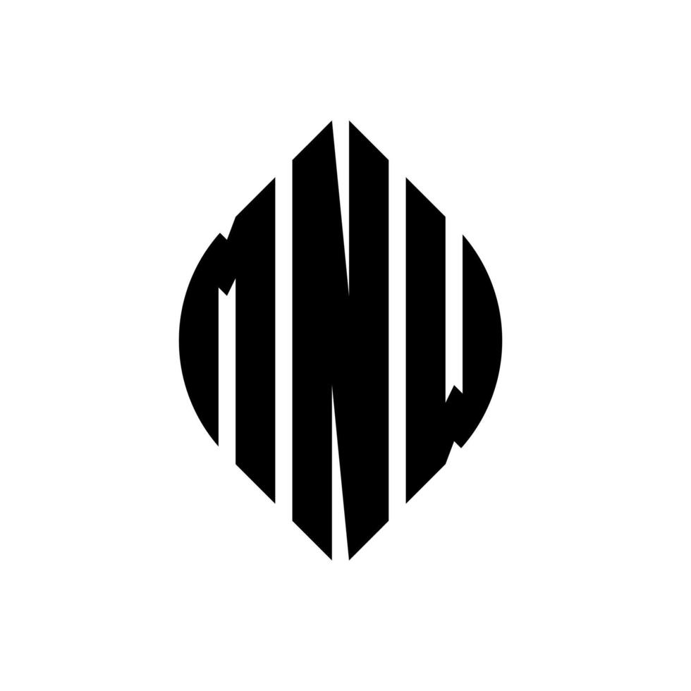 MNW circle letter logo design with circle and ellipse shape. MNW ellipse letters with typographic style. The three initials form a circle logo. MNW Circle Emblem Abstract Monogram Letter Mark Vector. vector