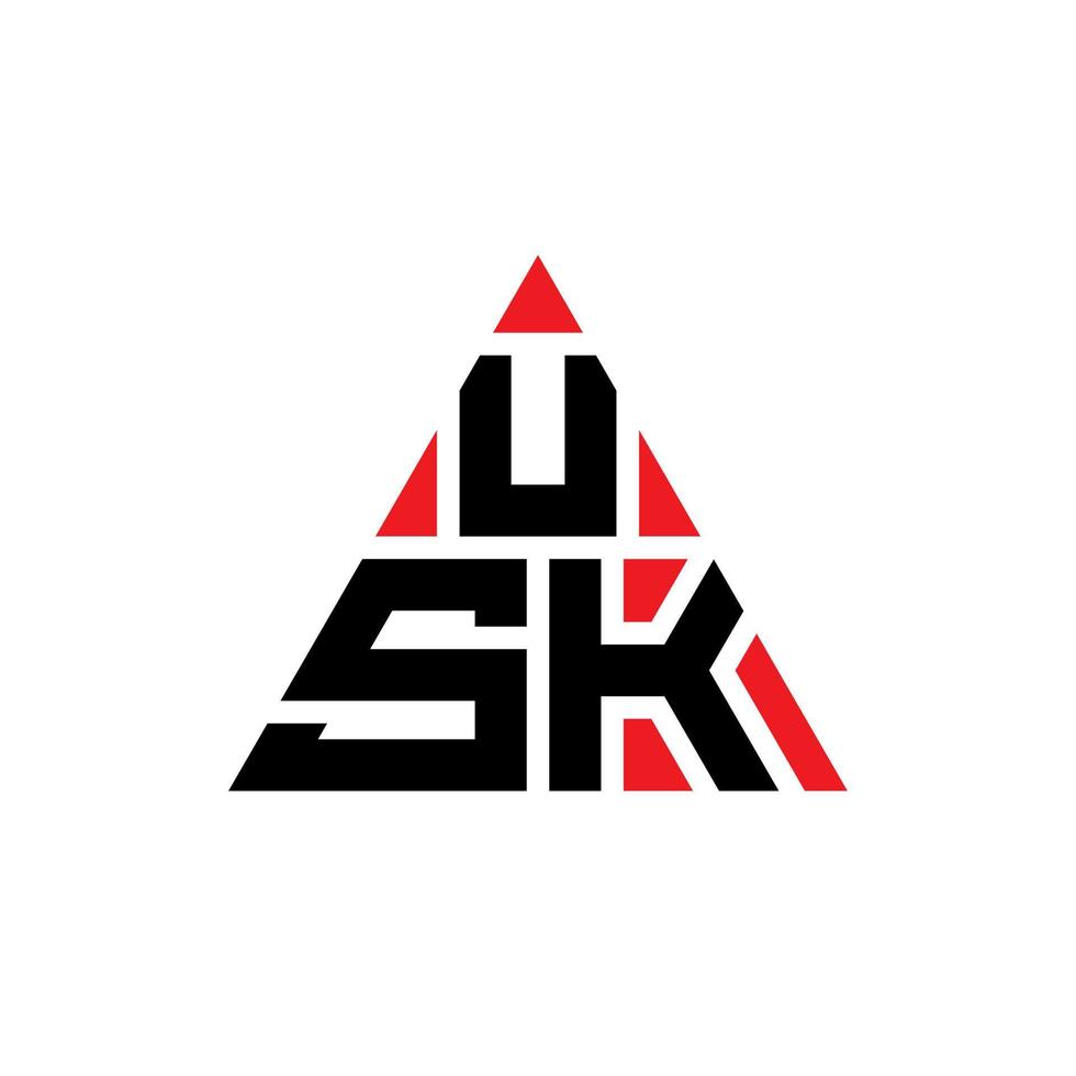diseño de logotipo de letra triangular usk con forma de triángulo. monograma de diseño del logotipo del triángulo usk. plantilla de logotipo de vector de triángulo usk con color rojo. logo triangular usk logo simple, elegante y lujoso.