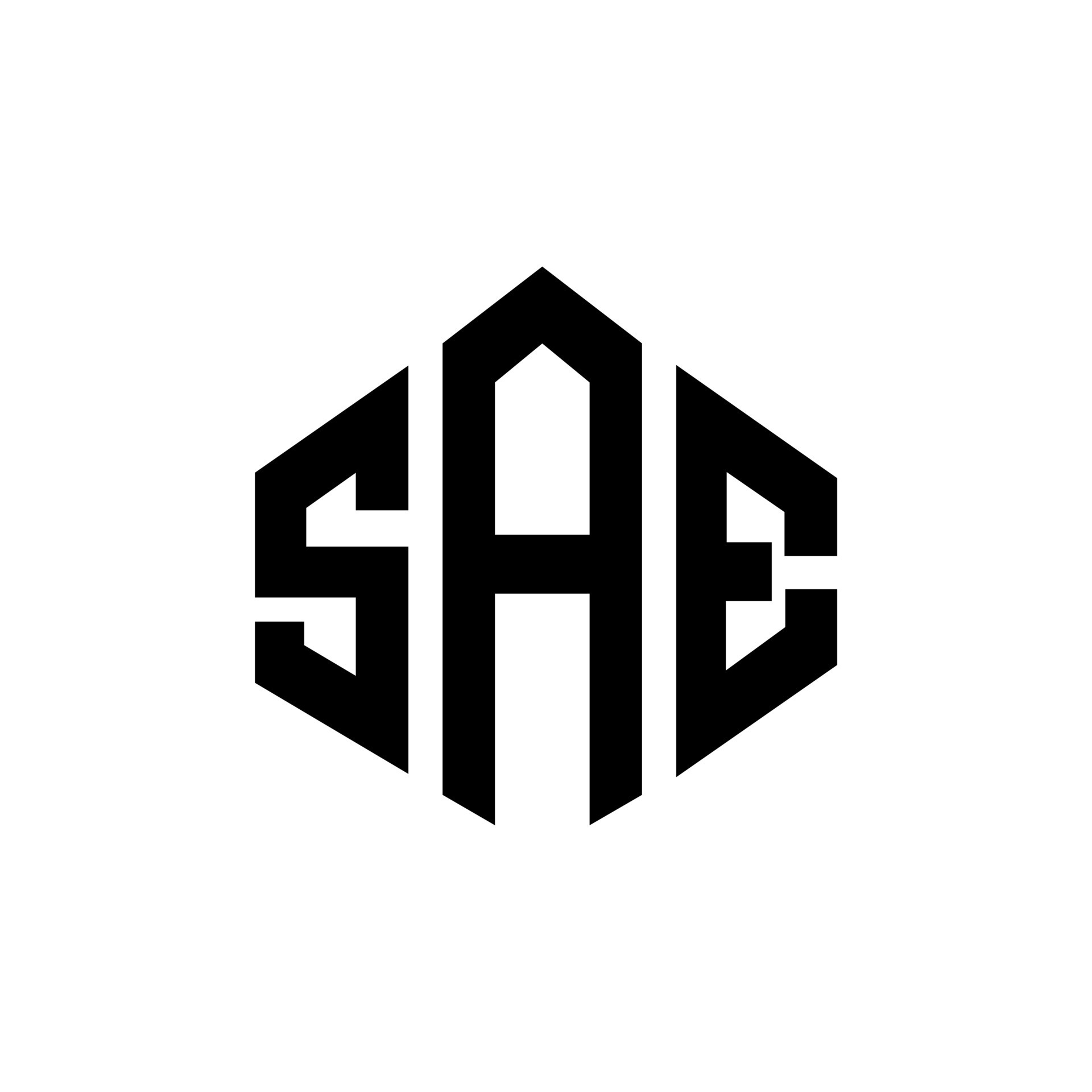 diseño de logotipo de letra sae con forma de polígono. sae diseño de