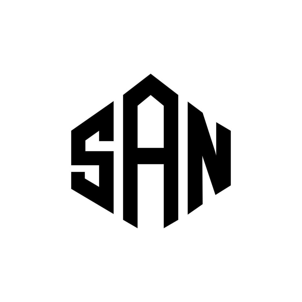 diseño de logotipo de letra san con forma de polígono. san diseño de logotipo en forma de polígono y cubo. san hexagon vector logo plantilla colores blanco y negro. monograma de san, logotipo comercial e inmobiliario.