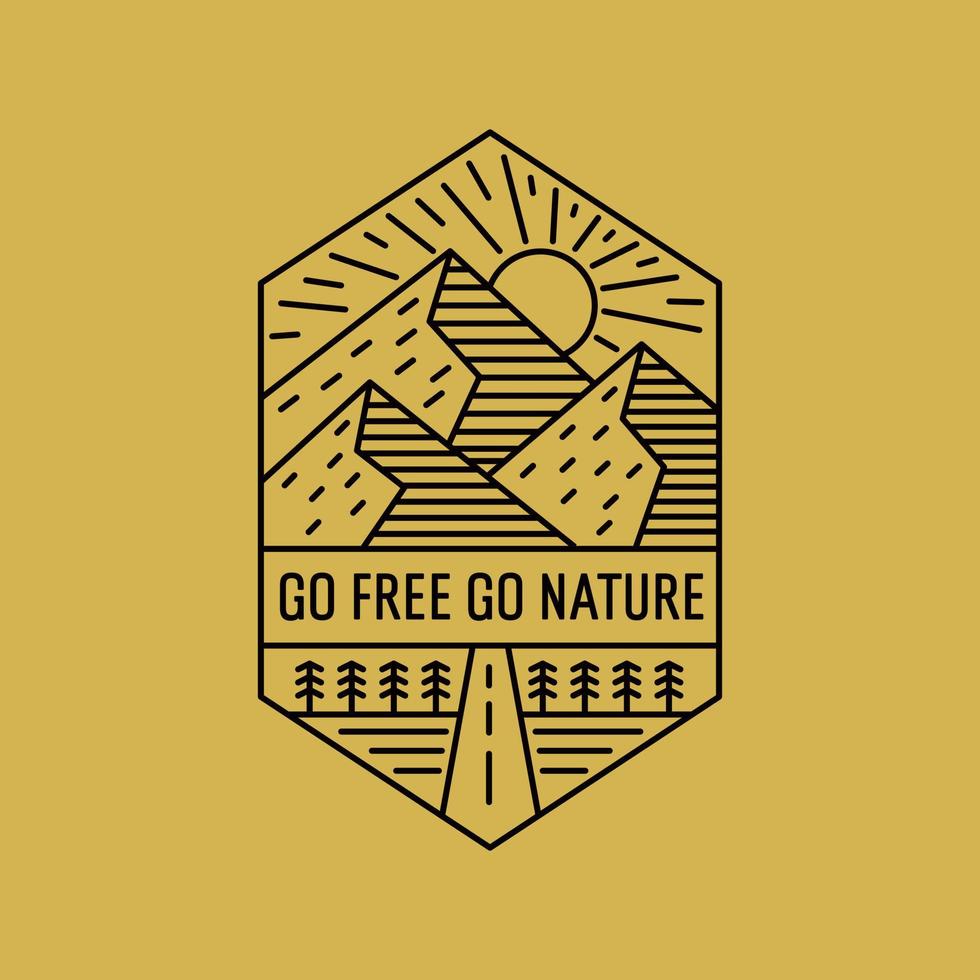 Go free go nature wildlife mountains in mono line design vector