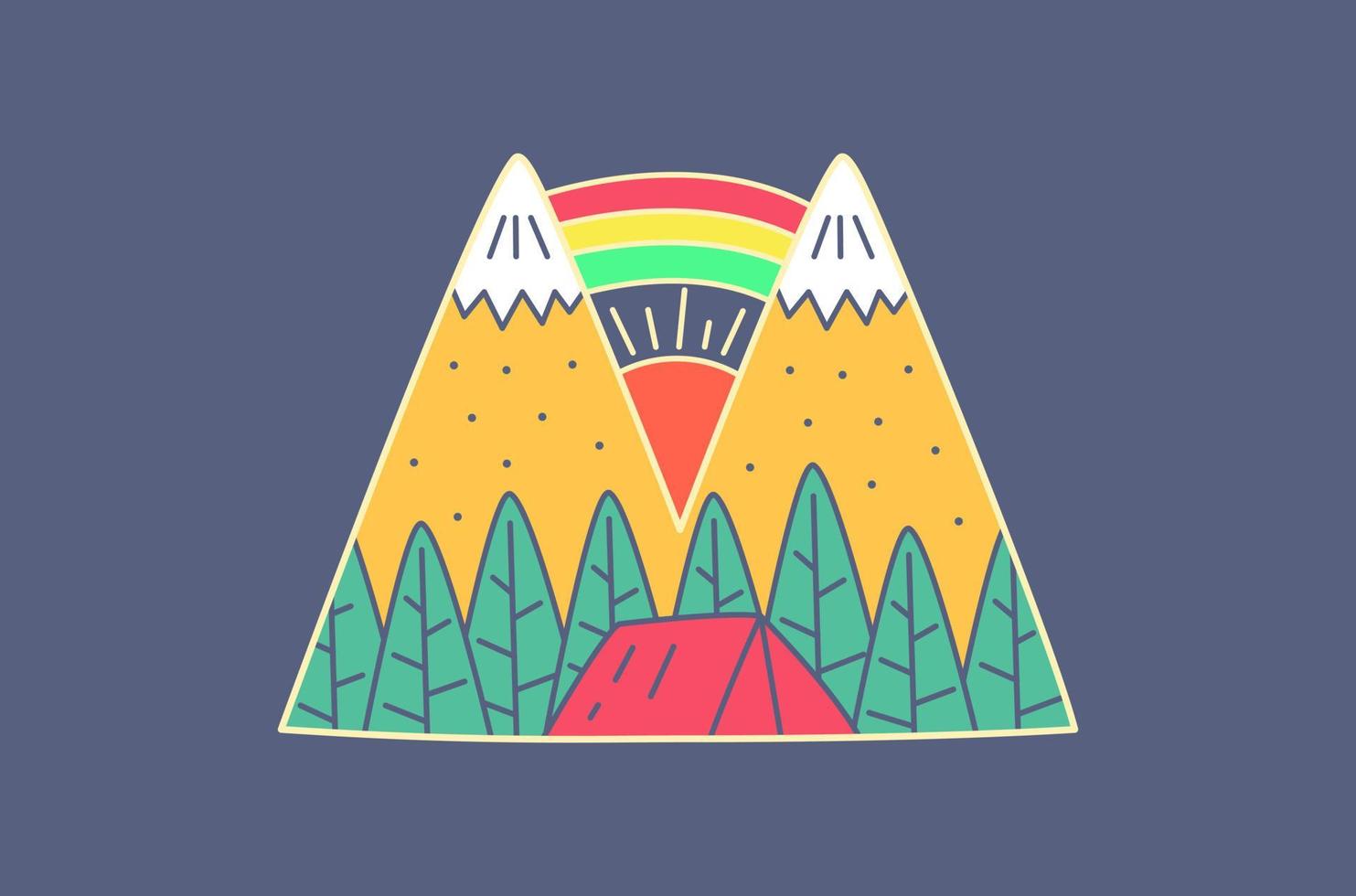 camp on the mountain inside with rainbow design for badge, sticker, patch, t shirt design, etc vector