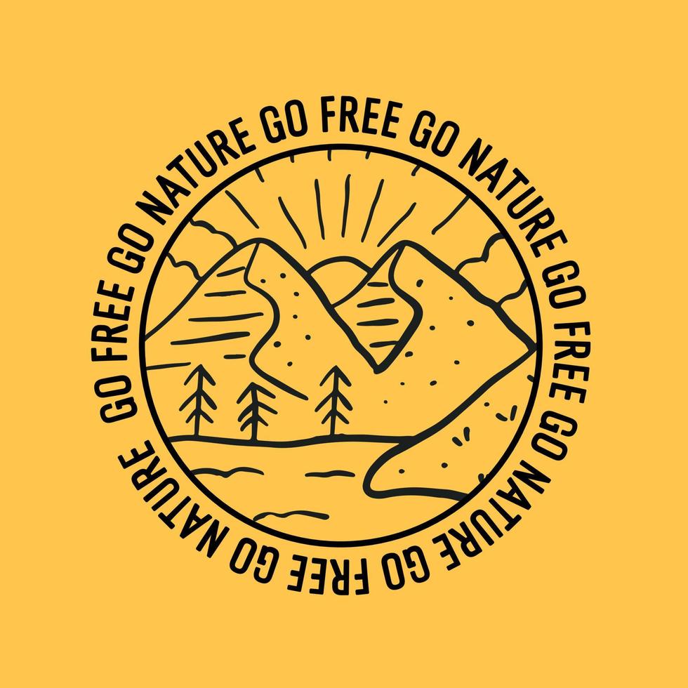 Go free go nature wildlife mountains in mono line design vector