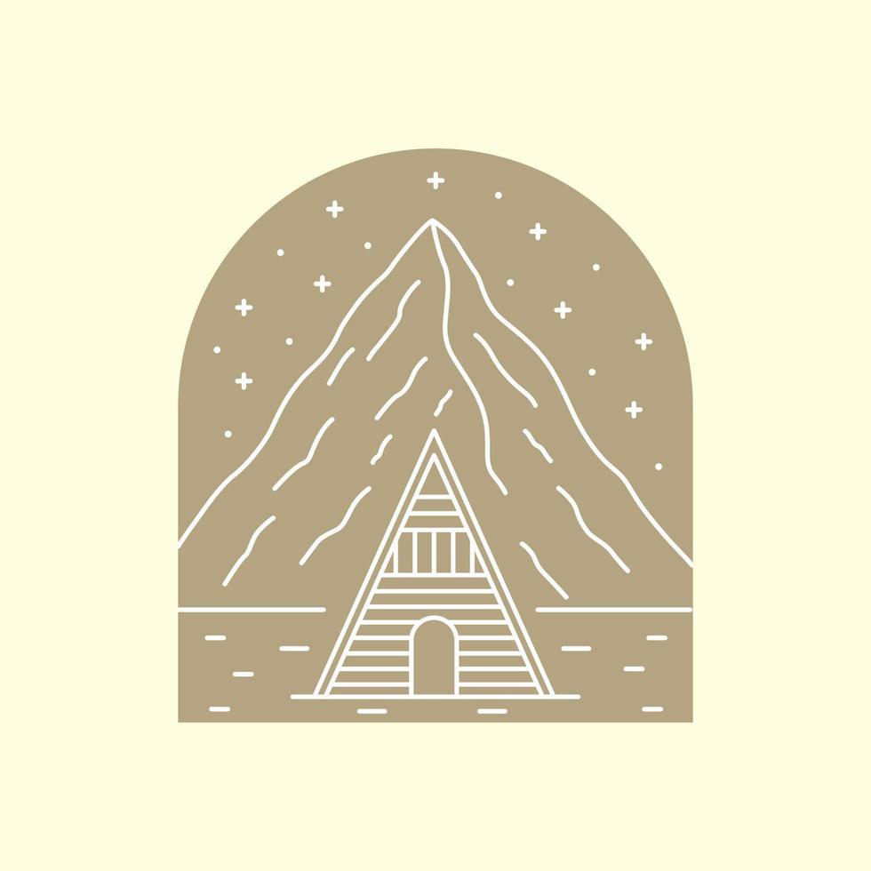 The cottage on the mountain nature in mono line design vector
