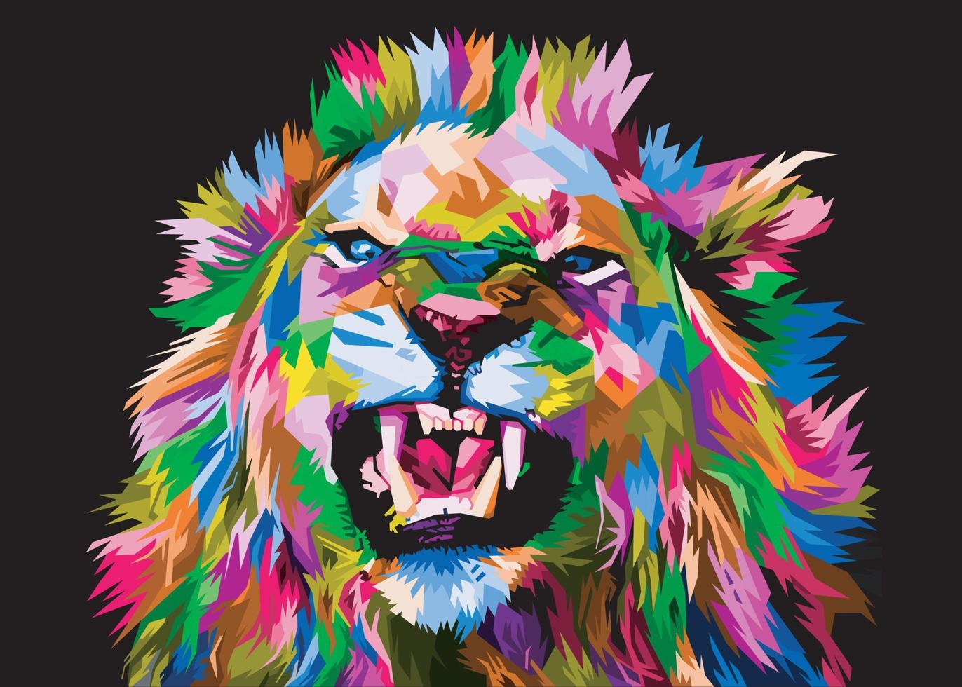 colorful lion head on pop art style isolated with black backround vector