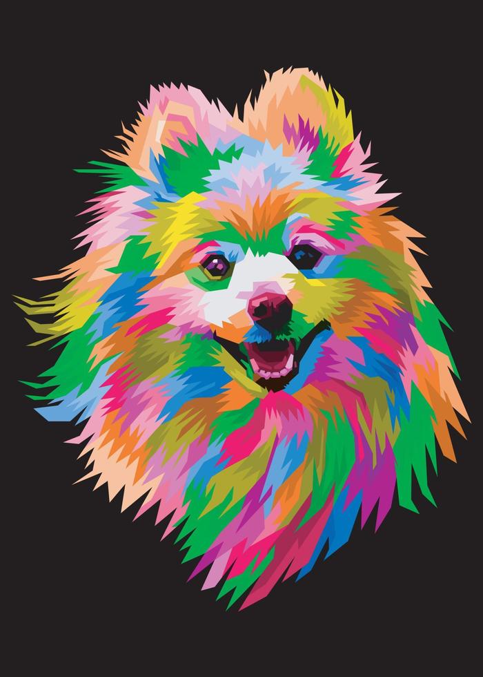 cabeza de pomerania de perro colorido con un fresco estilo de arte pop aislado. vector