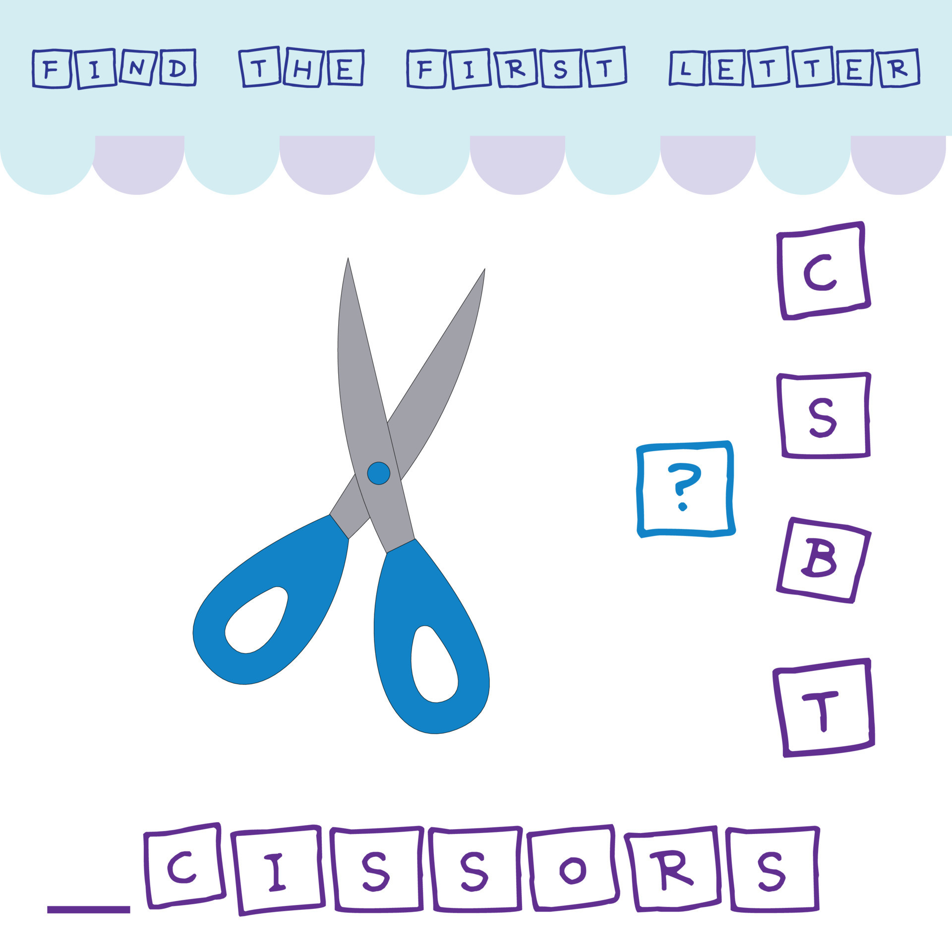 Find the first letter of the word SCISSORS and connect. Educational
