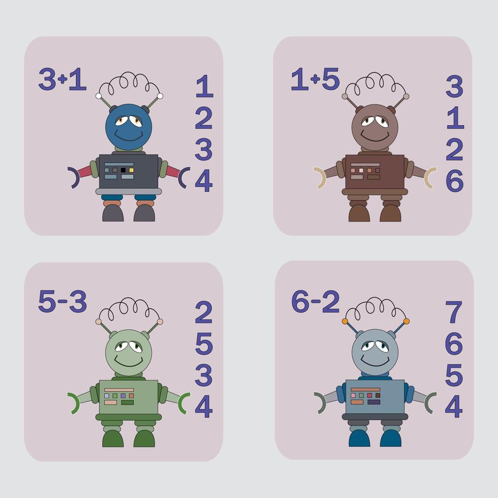 diseño de vector de hoja de trabajo, tarea para calcular la respuesta y conectarse al número correcto. juego de lógica para niños.