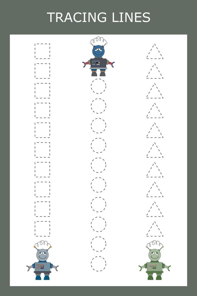 Tracing lines game with robots. Worksheet for preschool kids, kids activity sheet, printable worksheet vector