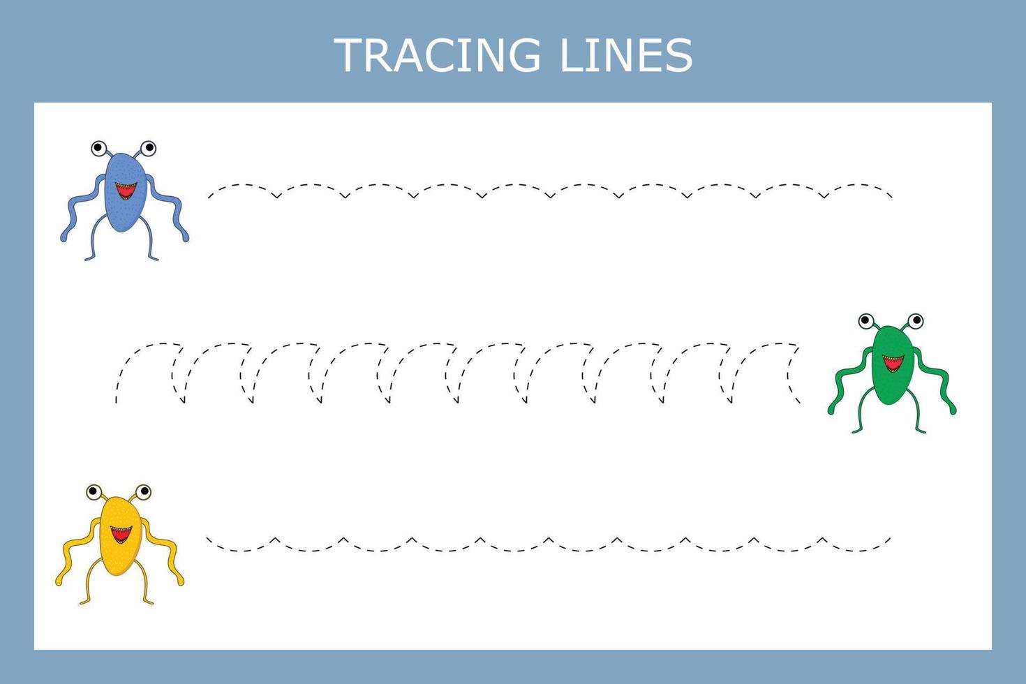 Developing an activity for children, the tracing  the lines of cute monsters. Logic game for children. vector