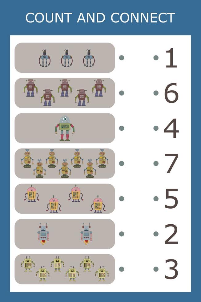 Counting Game for Preschool Children.  Count how many  robots vector