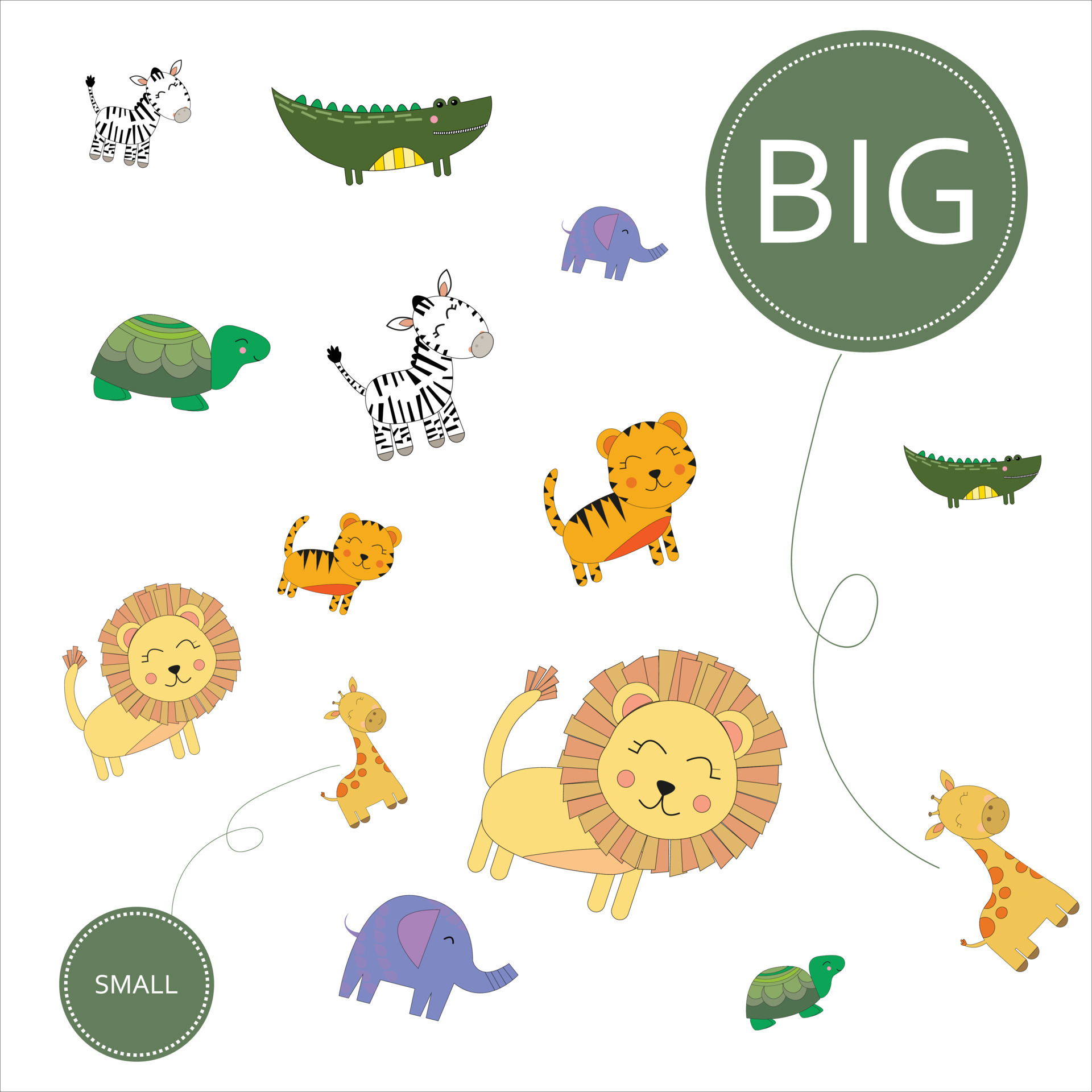 Match the animals by size big or small. Children's educational game. 9188983 Vector Art at Vecteezy Match the animals by size big or small. Children's educational game. 9188983 Vector Art at Vecteezy
