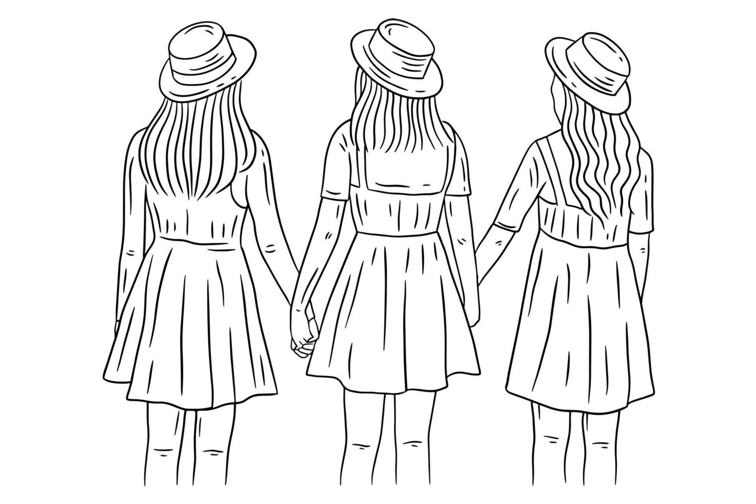 Happy Women group Girl Best Friend love line art hand drawn style illustration vector