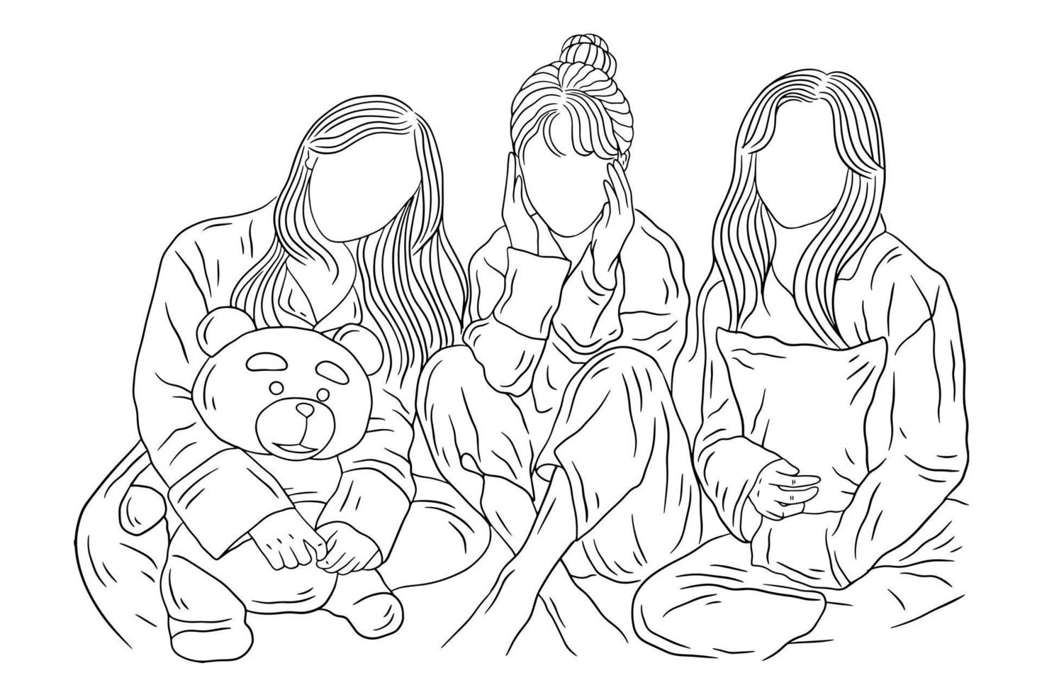 Happy Women group Girl Best Friend love line art hand drawn style illustration vector