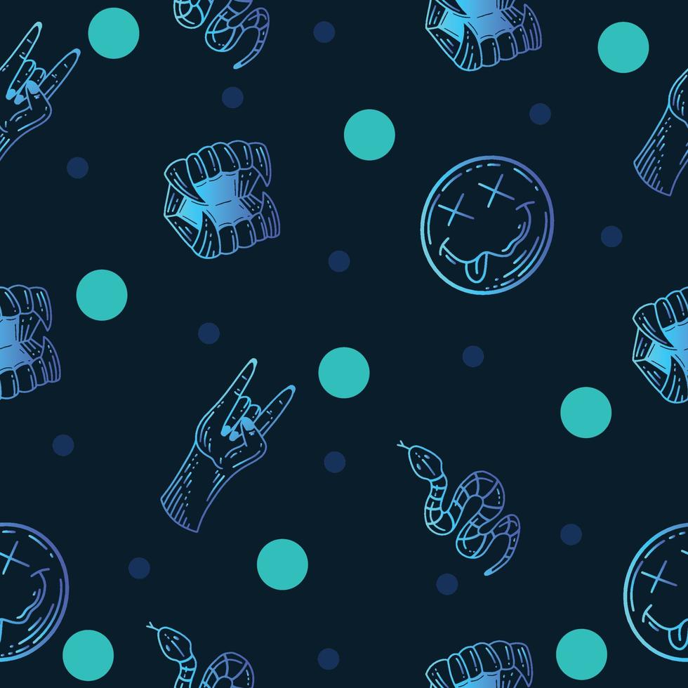 Set Seamless Pattern Blue Mystical Celestial Simple Minimalism Tattoo Symbol With Blue Circle Object Space Doodle Esoteric Elements Vintage Illustration Dark Blue. vector