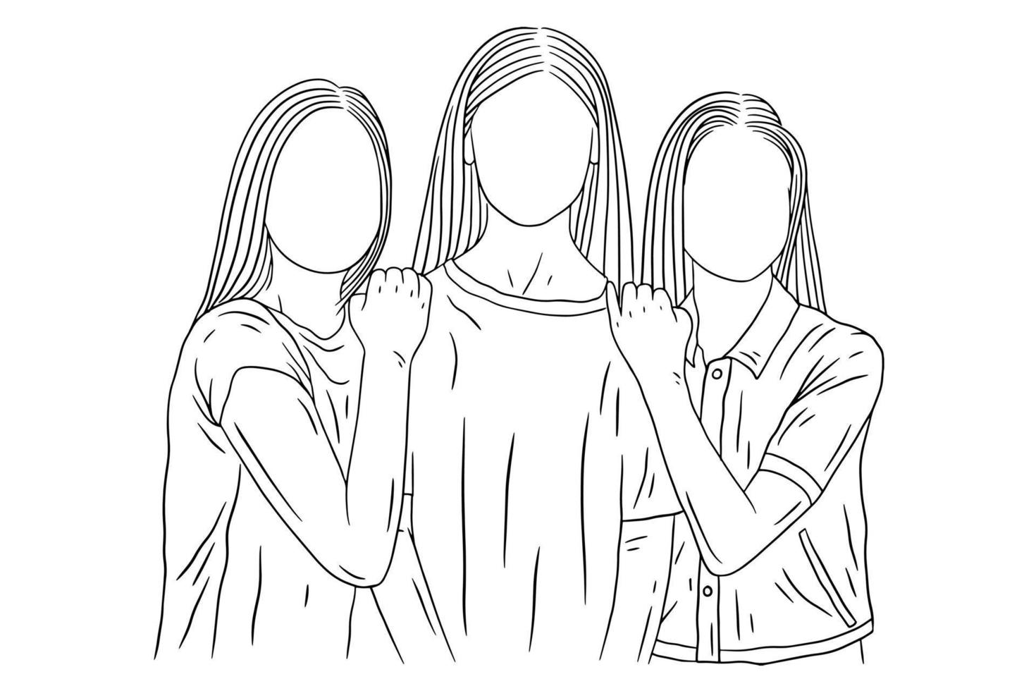 grupo de mujeres felices chica mejor amiga amor arte lineal estilo dibujado a mano ilustración vector