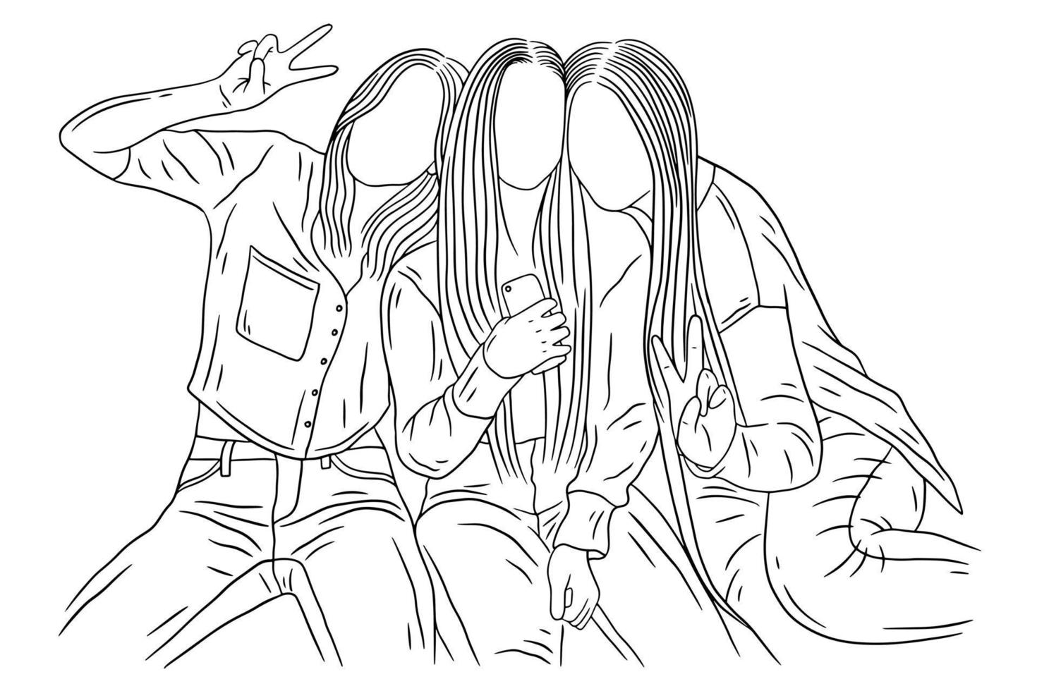 Happy Women group Girl Best Friend love line art hand drawn style illustration vector