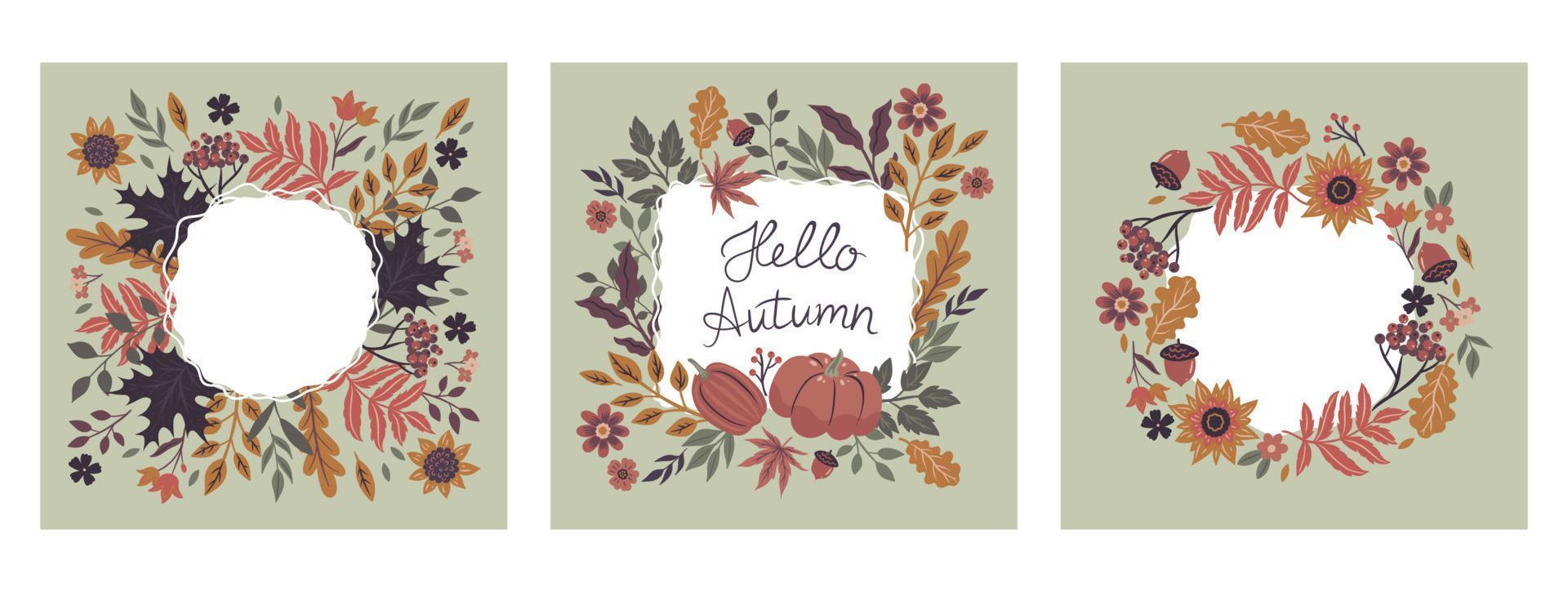 Set of autumn frames isolated on white background. Vector graphics.