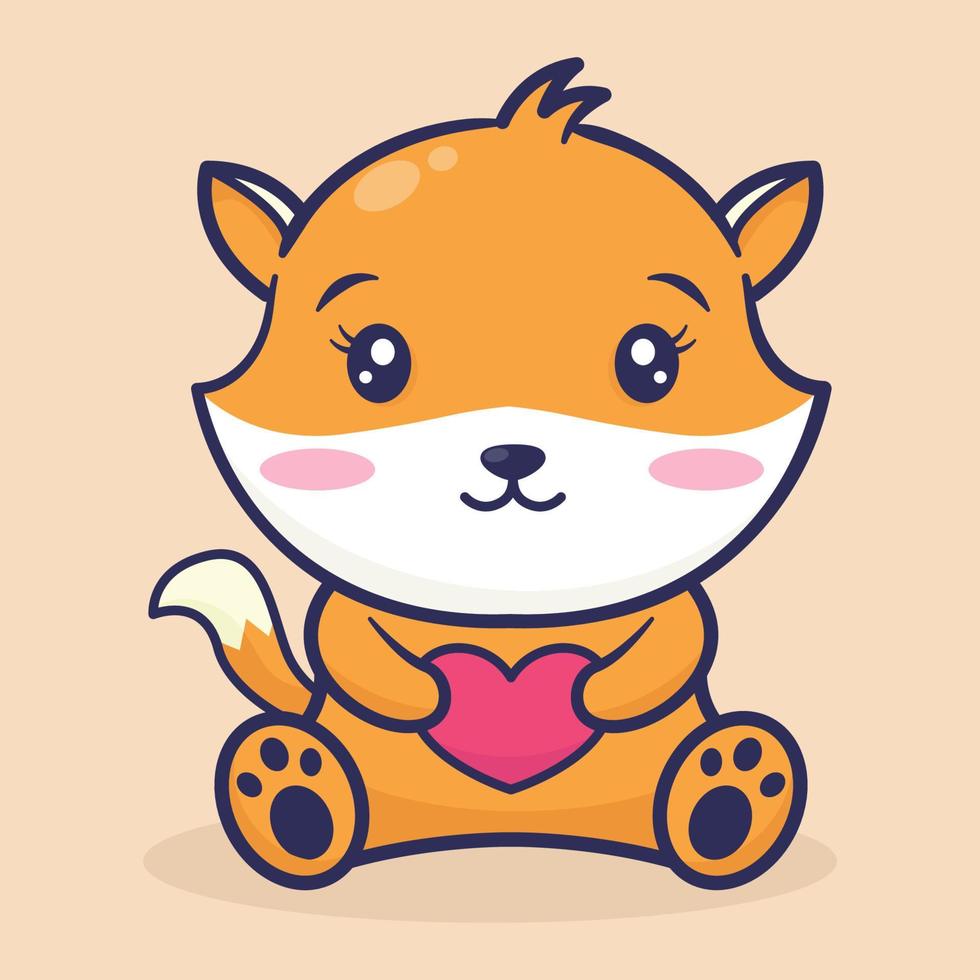 cute squirrel is sitting hugging love pillow vector