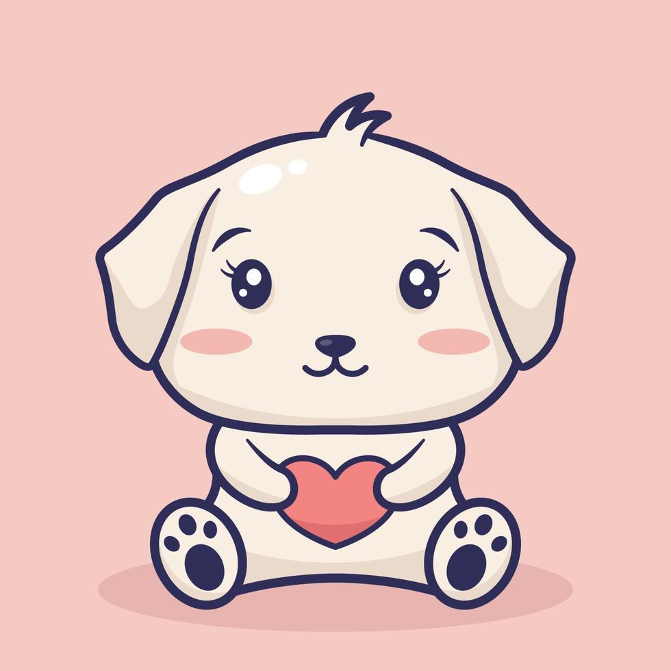 cute dog puppy is sitting hugging love pillow vector