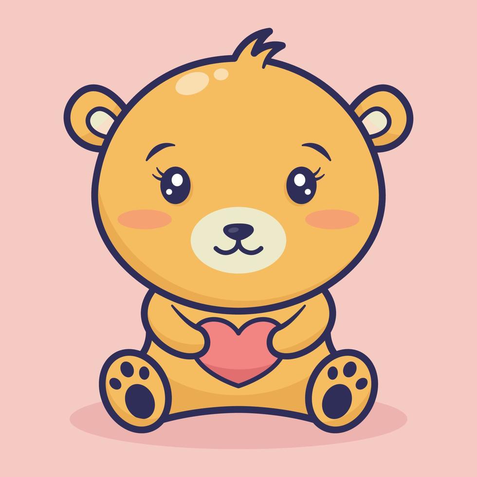 cute bear is sitting hugging love pillow vector